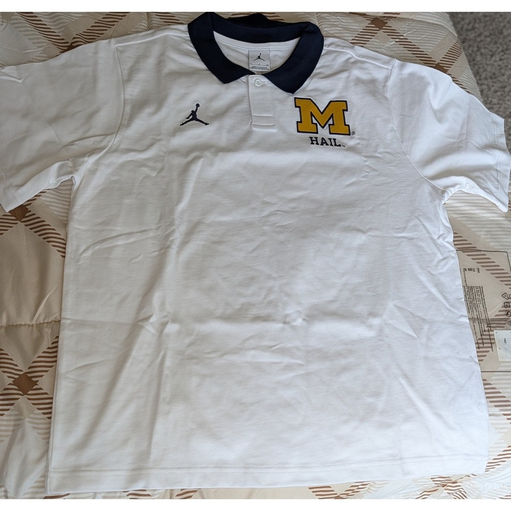Jordan Men's White Michigan Wolverines Jersey Polo Shirt Small - Picture 2 of 3